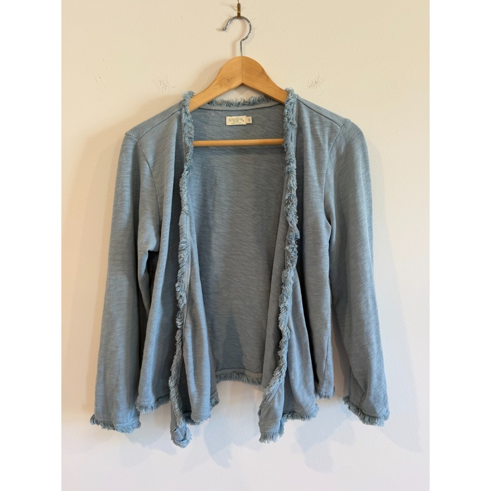Spartina 449 Clara Convertible Cardigan Medium M Blue Fringe Trim Wrap